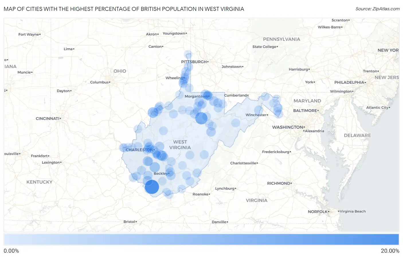 Cities with the Highest Percentage of British Population in West Virginia Map