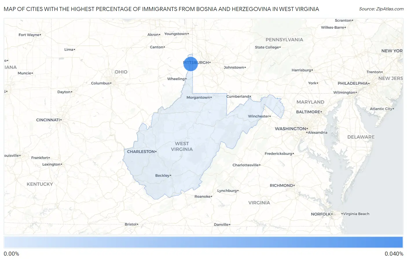 Cities with the Highest Percentage of Immigrants from Bosnia and Herzegovina in West Virginia Map