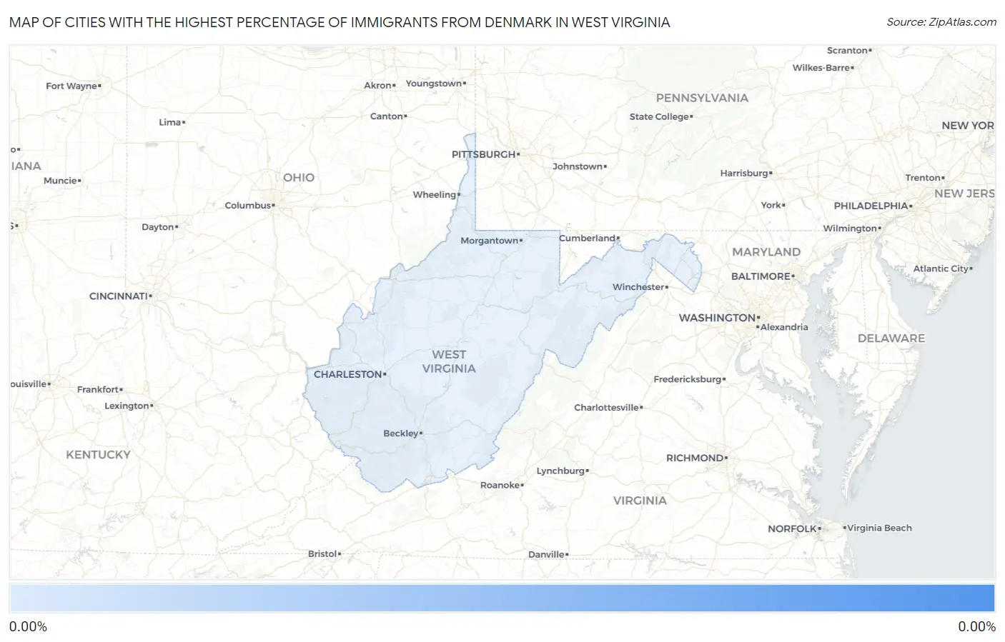 Cities with the Highest Percentage of Immigrants from Denmark in West Virginia Map