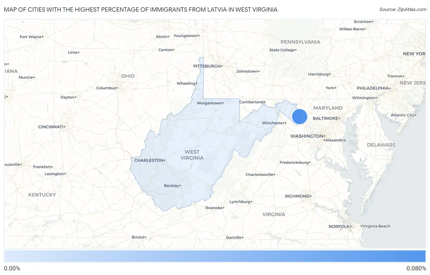 Cities with the Highest Percentage of Immigrants from Latvia in West Virginia Map