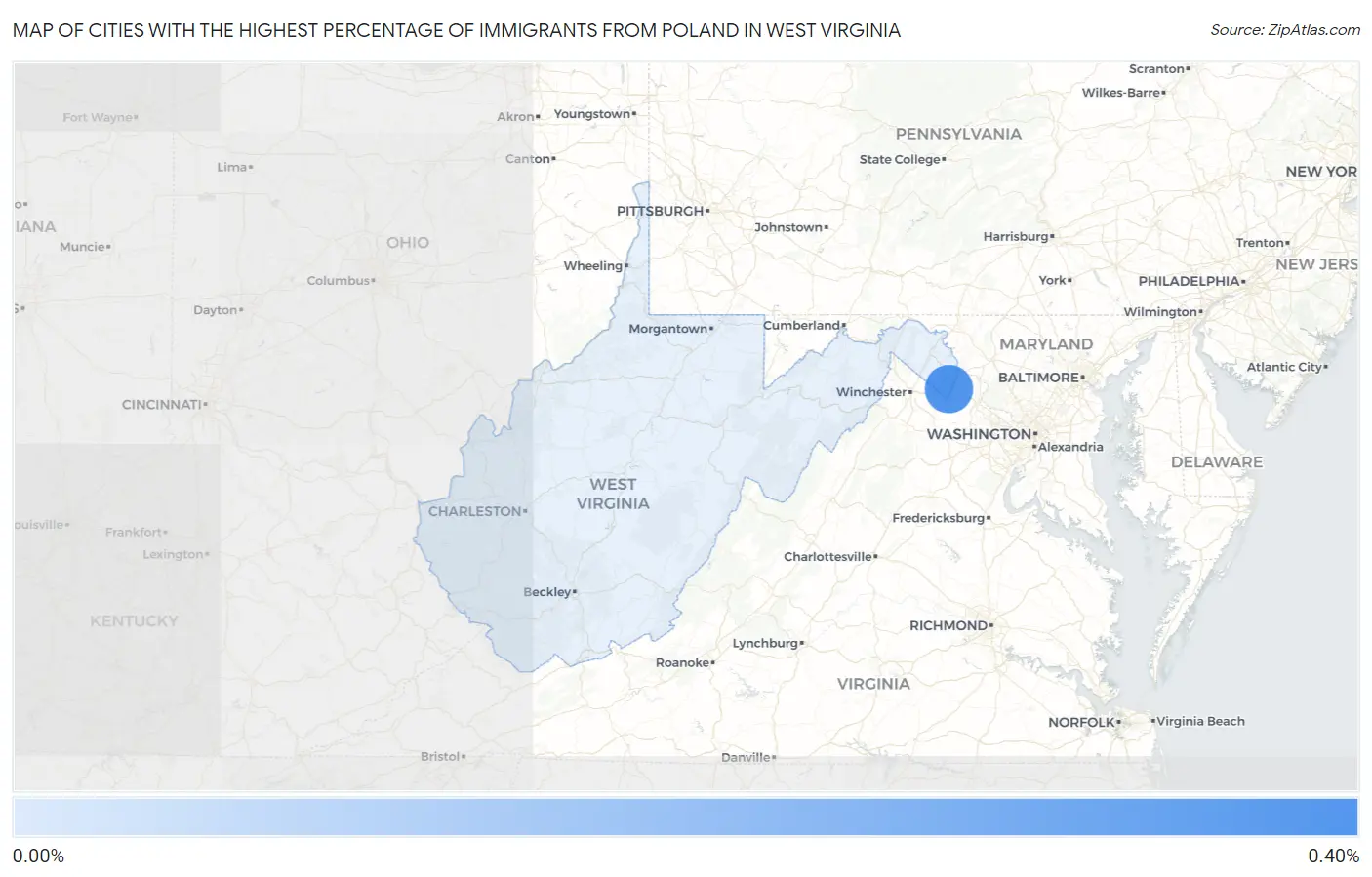 Cities with the Highest Percentage of Immigrants from Poland in West Virginia Map