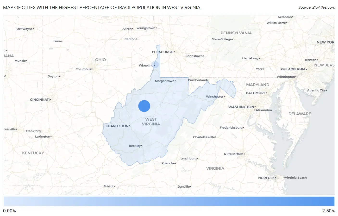 Cities with the Highest Percentage of Iraqi Population in West Virginia Map