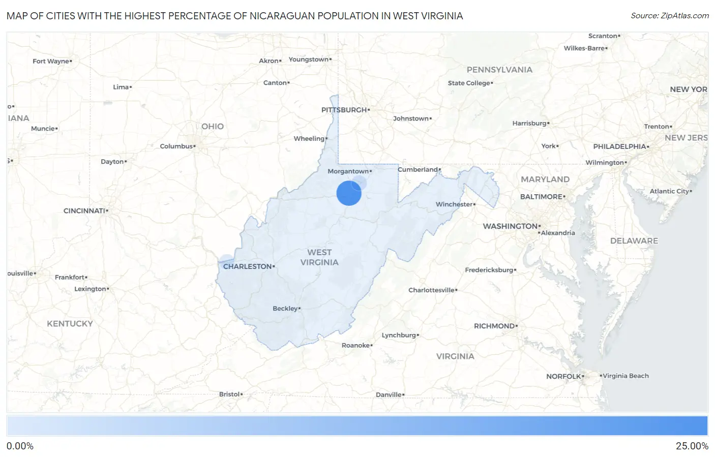 Cities with the Highest Percentage of Nicaraguan Population in West Virginia Map