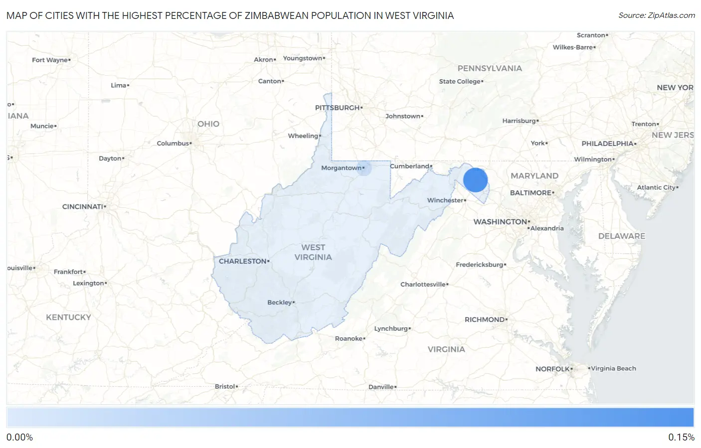 Cities with the Highest Percentage of Zimbabwean Population in West Virginia Map