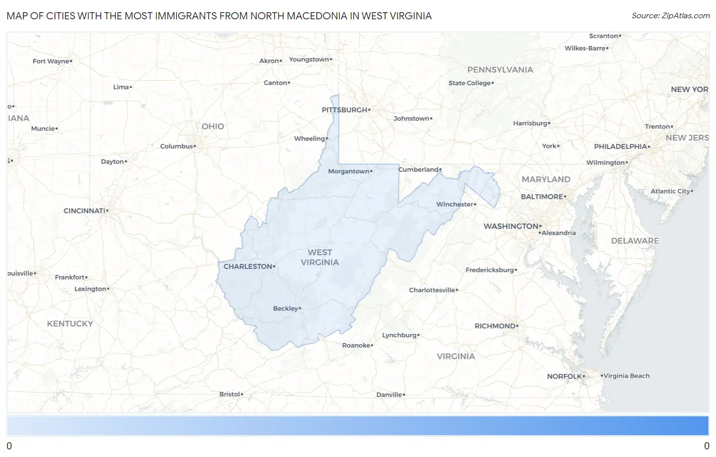 Cities with the Most Immigrants from North Macedonia in West Virginia Map