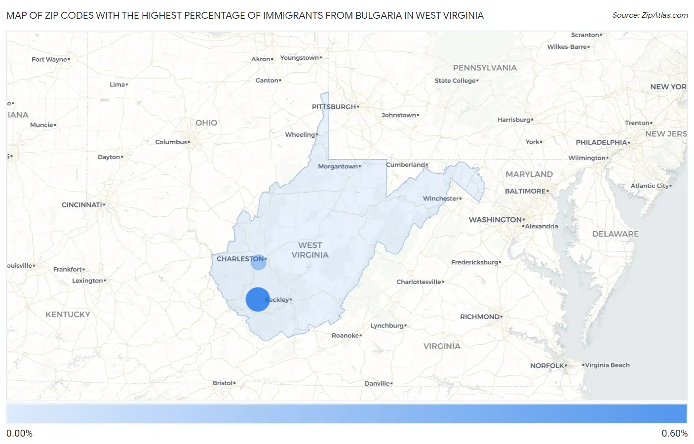 Zip Codes with the Highest Percentage of Immigrants from Bulgaria in West Virginia Map