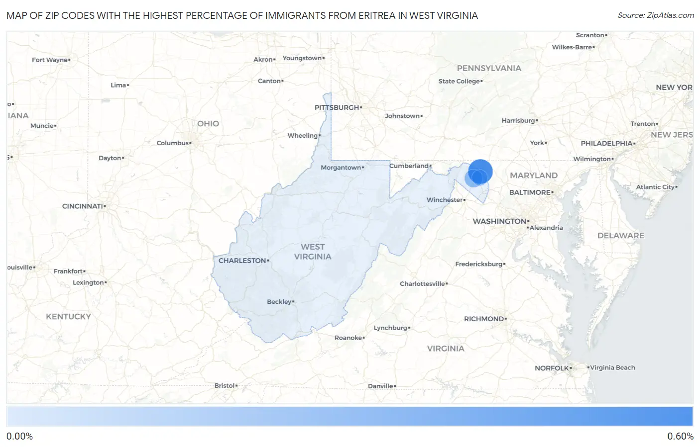 Zip Codes with the Highest Percentage of Immigrants from Eritrea in West Virginia Map