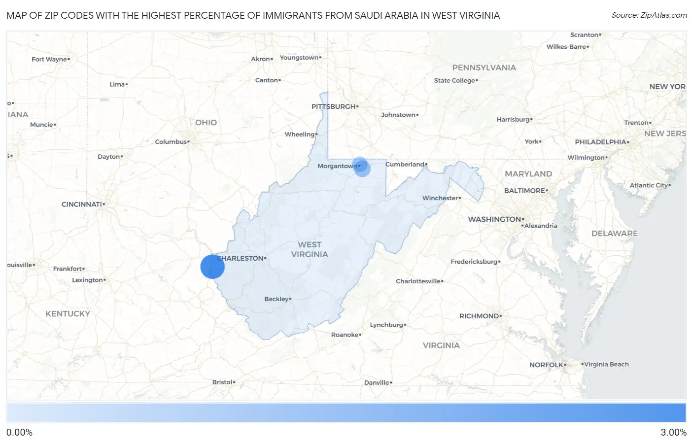 Zip Codes with the Highest Percentage of Immigrants from Saudi Arabia in West Virginia Map