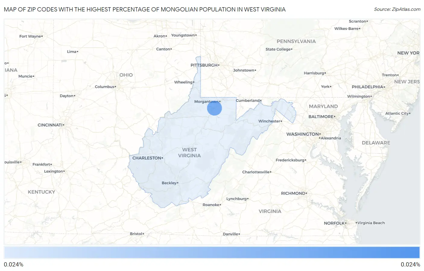 Zip Codes with the Highest Percentage of Mongolian Population in West Virginia Map