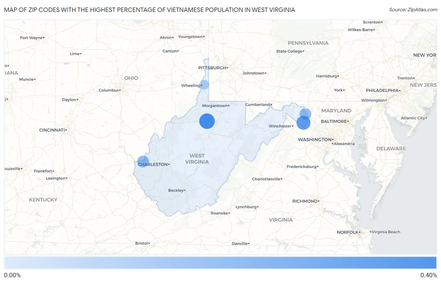 Zip Codes with the Highest Percentage of Vietnamese Population in West Virginia Map