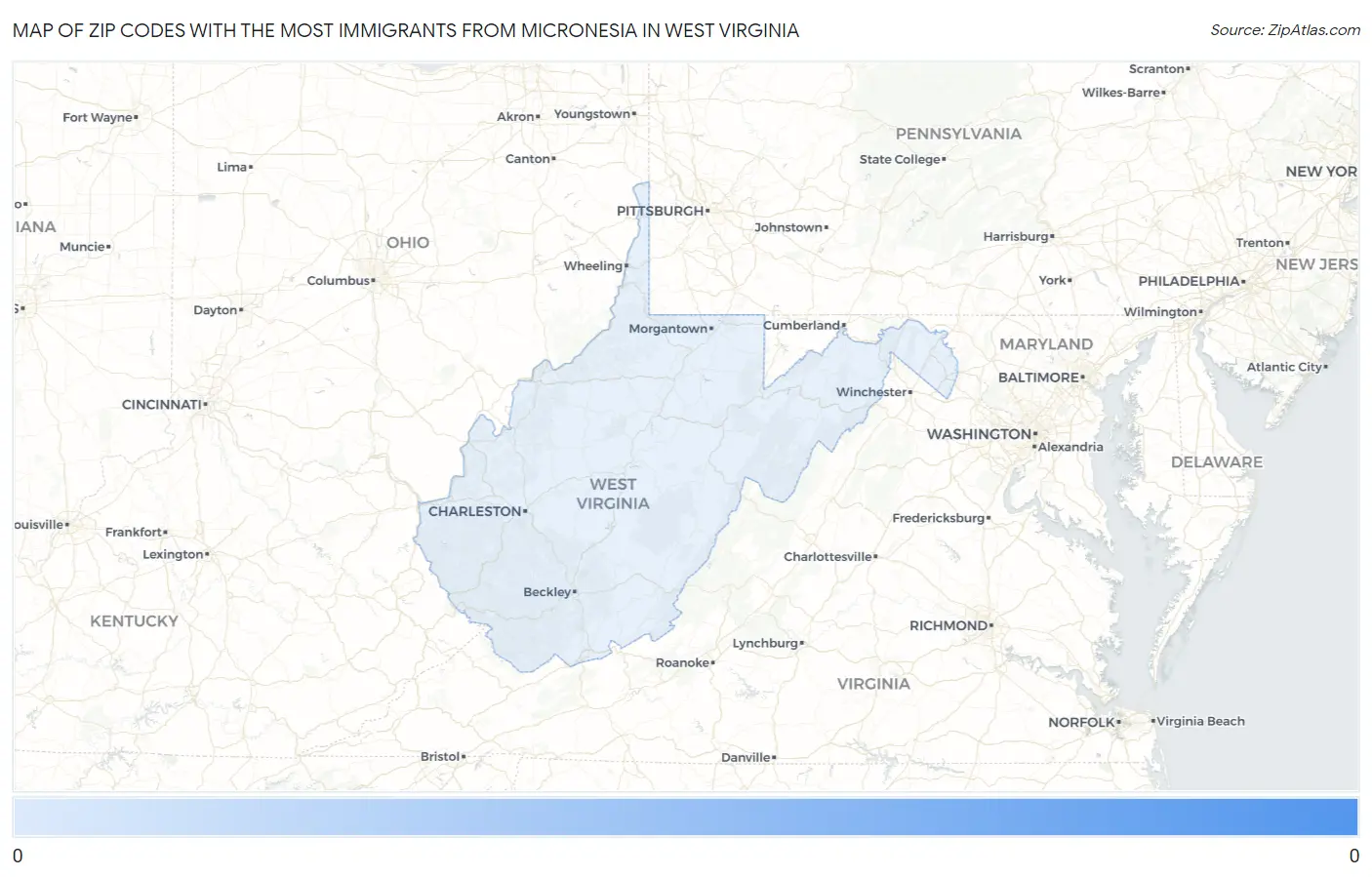 Zip Codes with the Most Immigrants from Micronesia in West Virginia Map