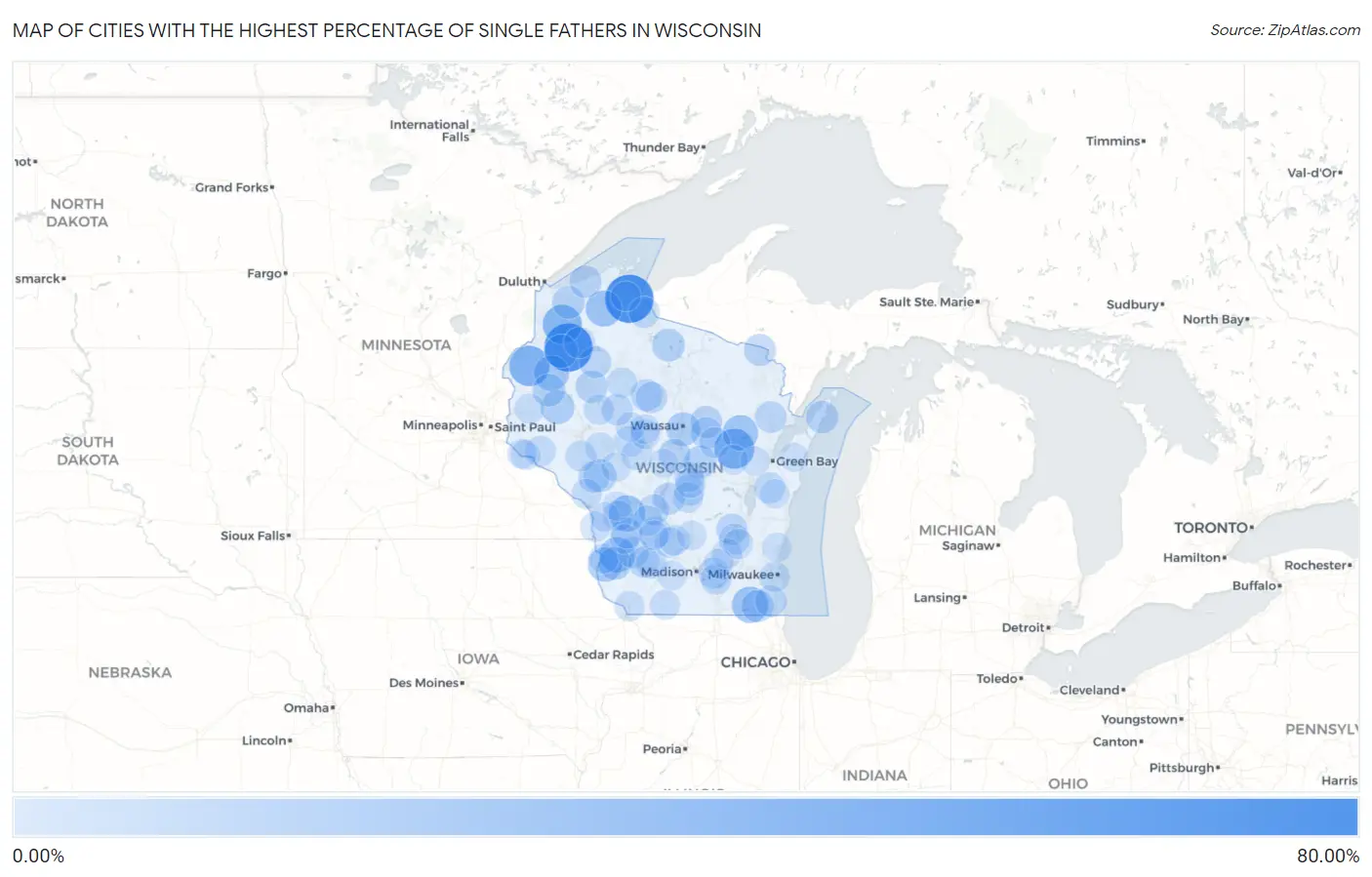 Cities with the Highest Percentage of Single Fathers in Wisconsin Map