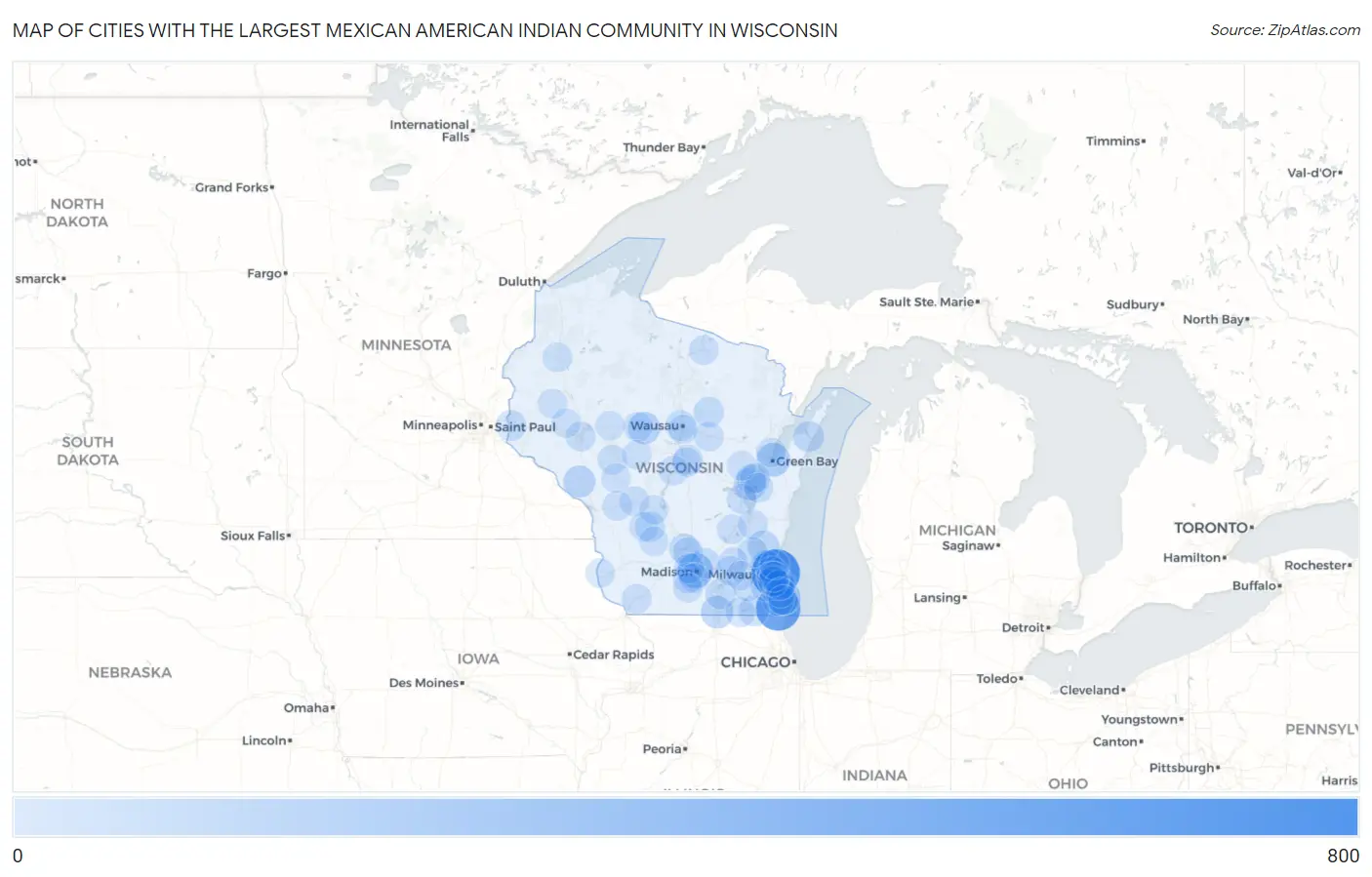 Cities with the Largest Mexican American Indian Community in Wisconsin Map