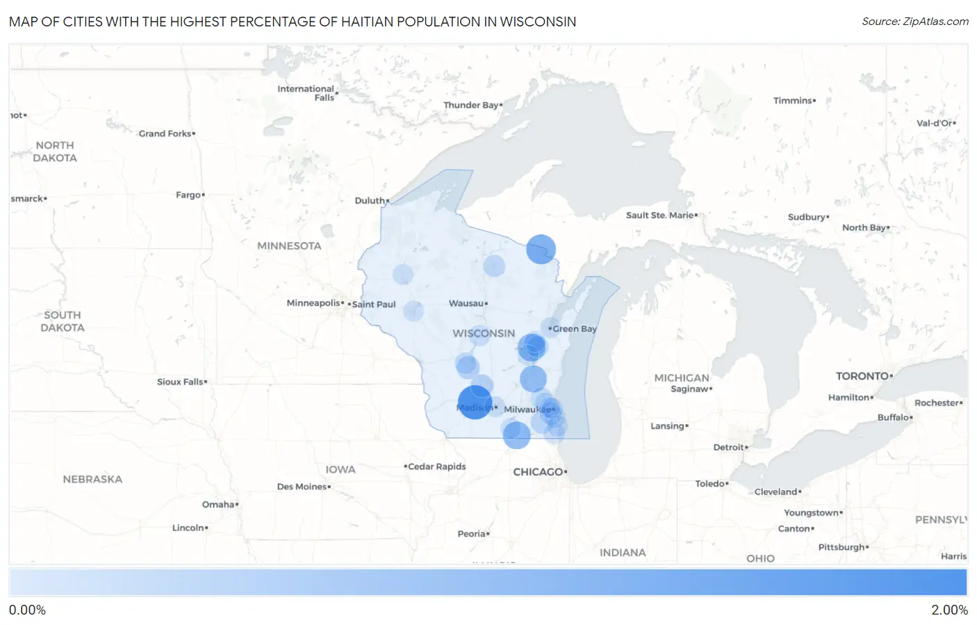 Cities with the Highest Percentage of Haitian Population in Wisconsin Map