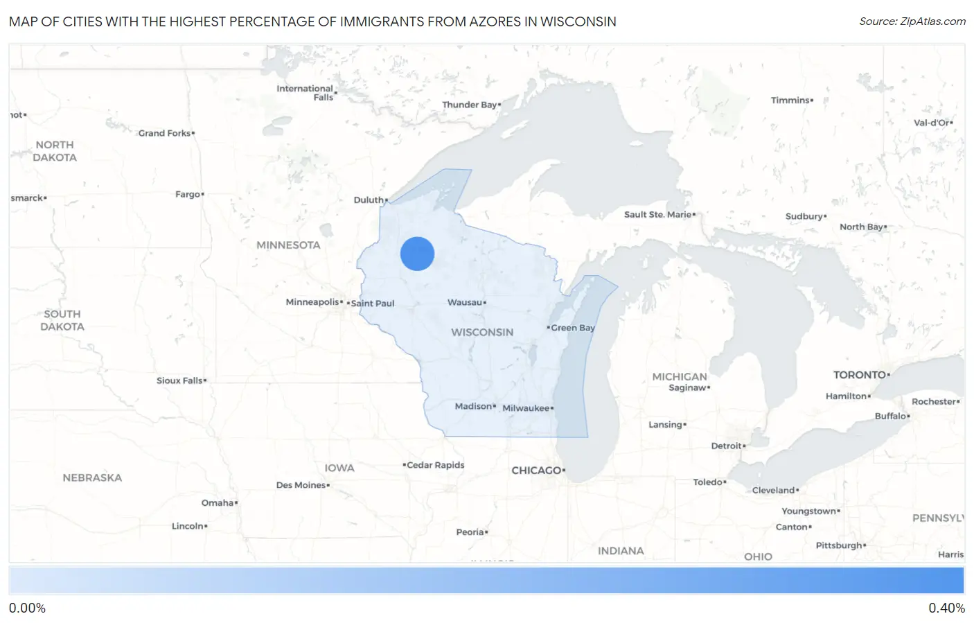 Cities with the Highest Percentage of Immigrants from Azores in Wisconsin Map
