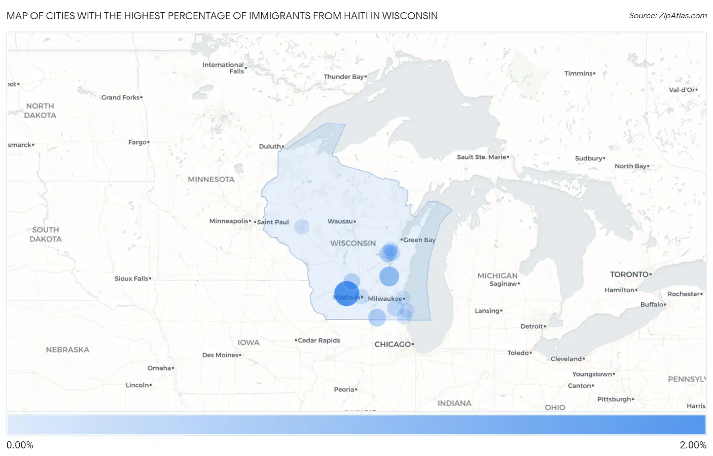 Cities with the Highest Percentage of Immigrants from Haiti in Wisconsin Map