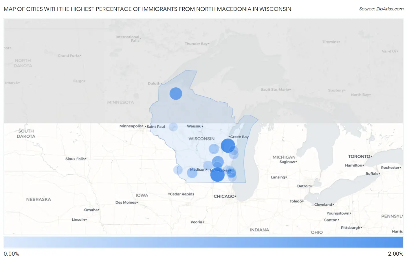 Cities with the Highest Percentage of Immigrants from North Macedonia in Wisconsin Map