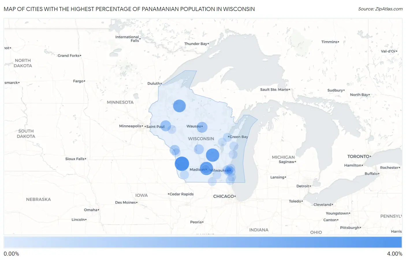 Cities with the Highest Percentage of Panamanian Population in Wisconsin Map