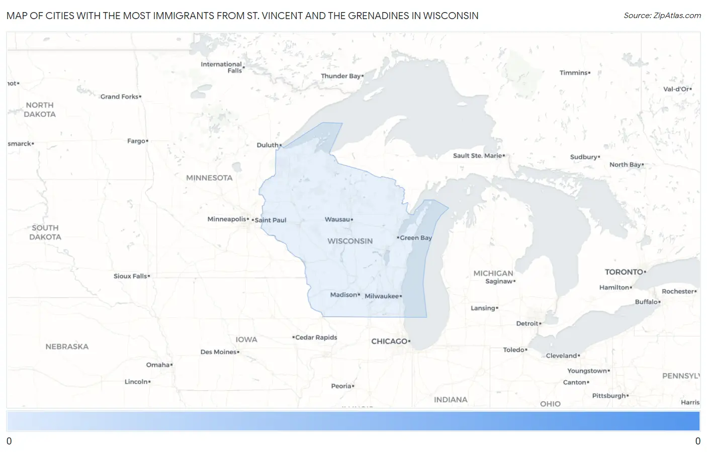 Cities with the Most Immigrants from St. Vincent and the Grenadines in Wisconsin Map