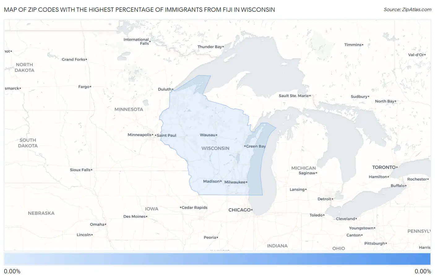 Zip Codes with the Highest Percentage of Immigrants from Fiji in Wisconsin Map