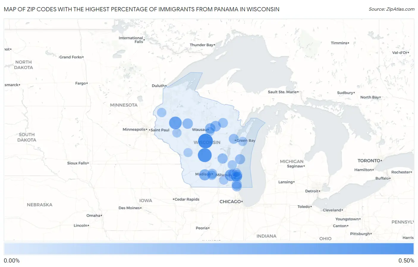 Zip Codes with the Highest Percentage of Immigrants from Panama in Wisconsin Map