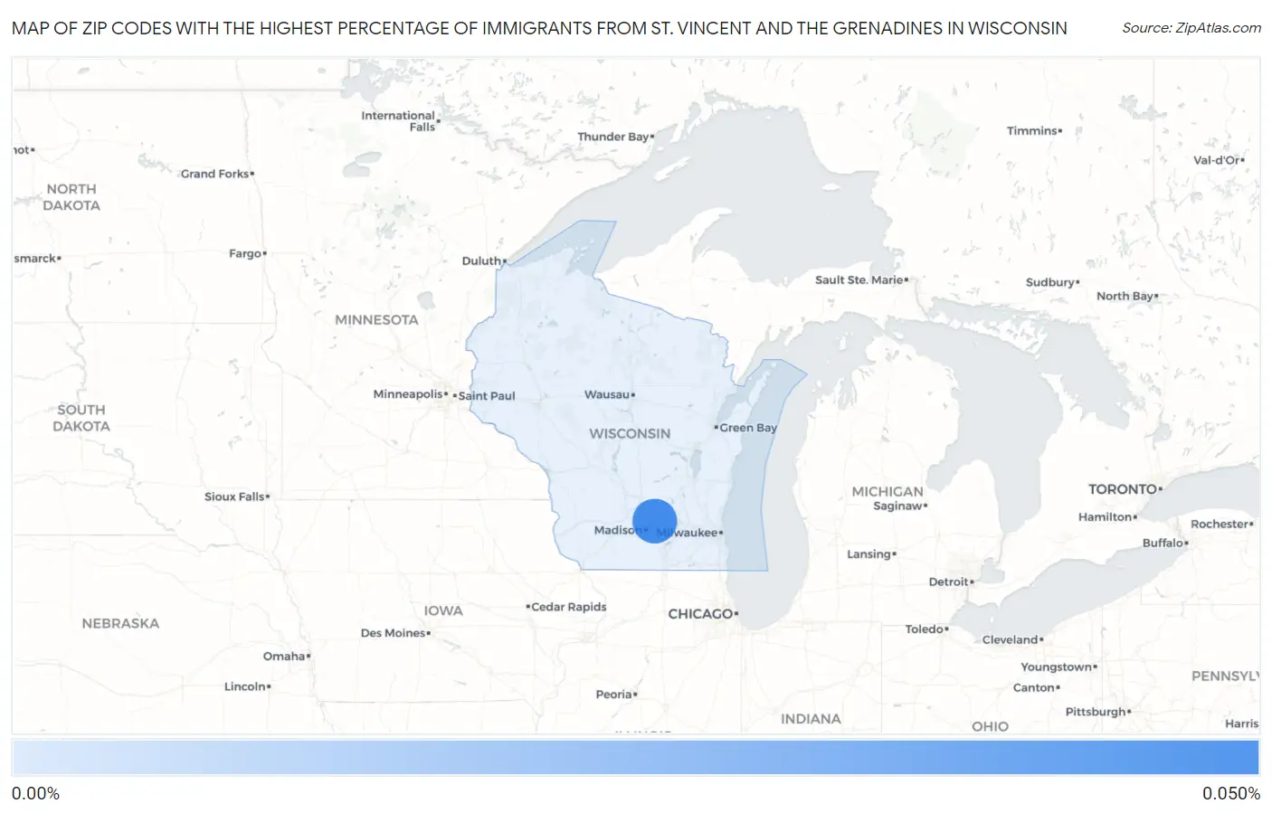 Zip Codes with the Highest Percentage of Immigrants from St. Vincent and the Grenadines in Wisconsin Map