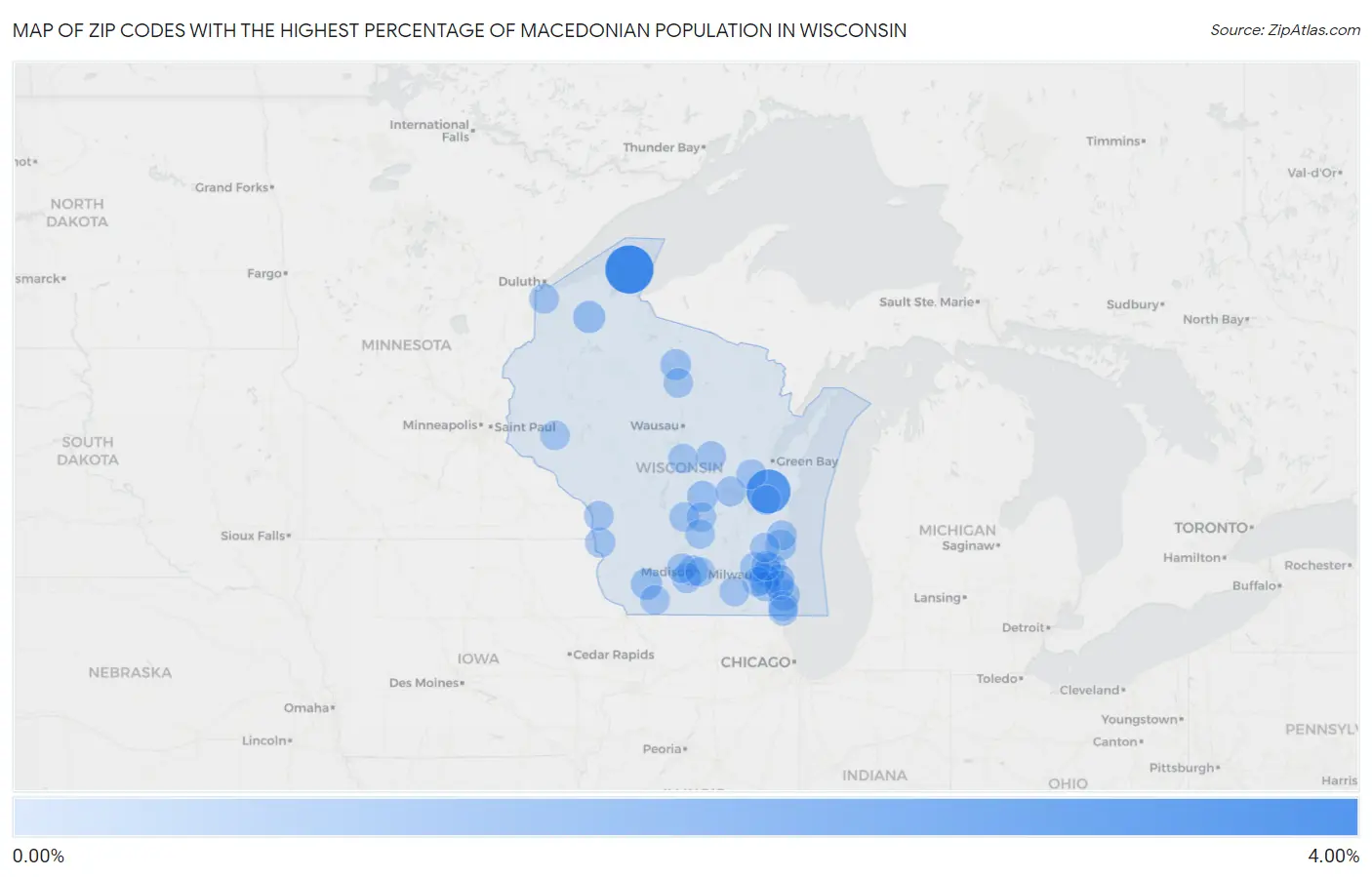Zip Codes with the Highest Percentage of Macedonian Population in Wisconsin Map