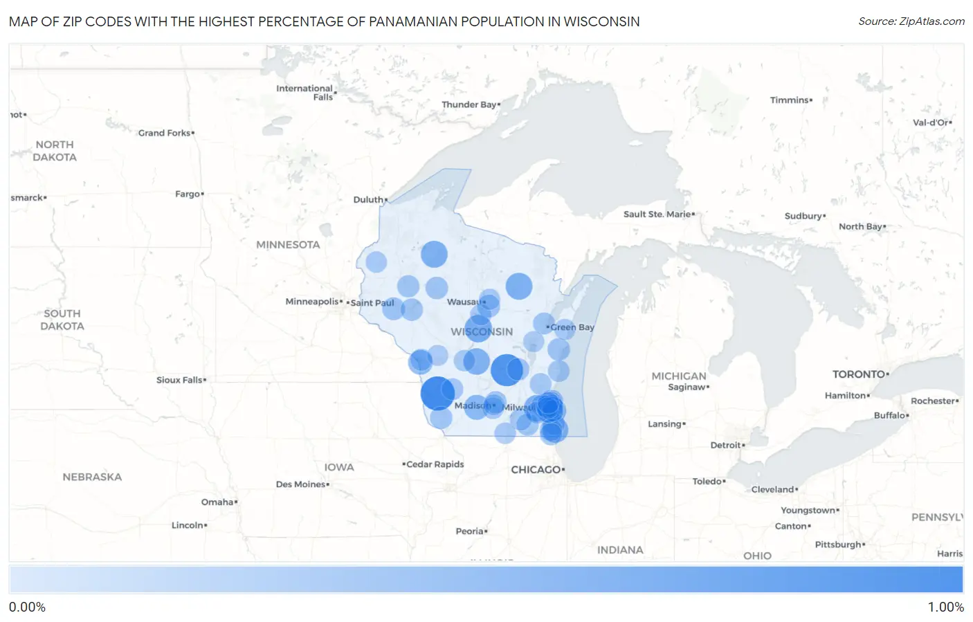 Zip Codes with the Highest Percentage of Panamanian Population in Wisconsin Map