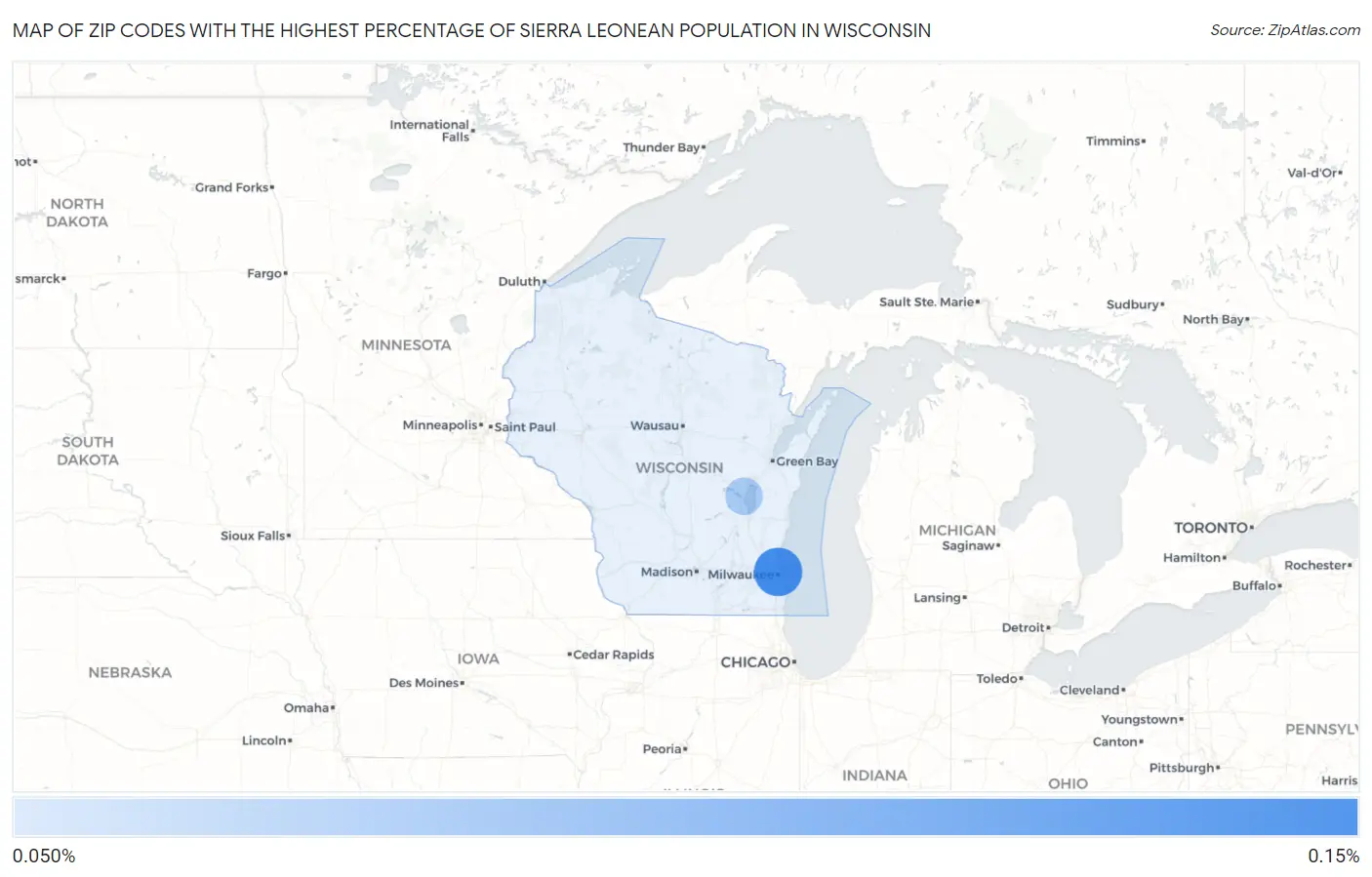 Zip Codes with the Highest Percentage of Sierra Leonean Population in Wisconsin Map
