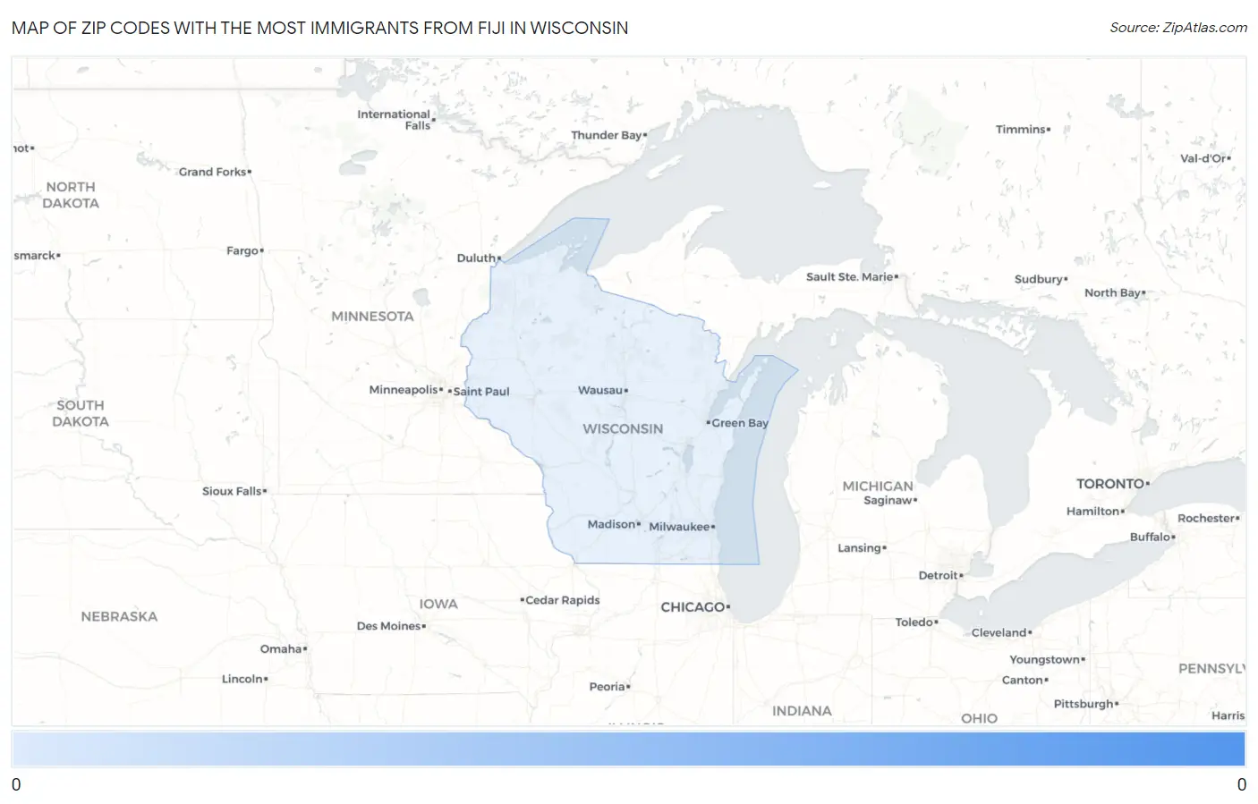 Zip Codes with the Most Immigrants from Fiji in Wisconsin Map