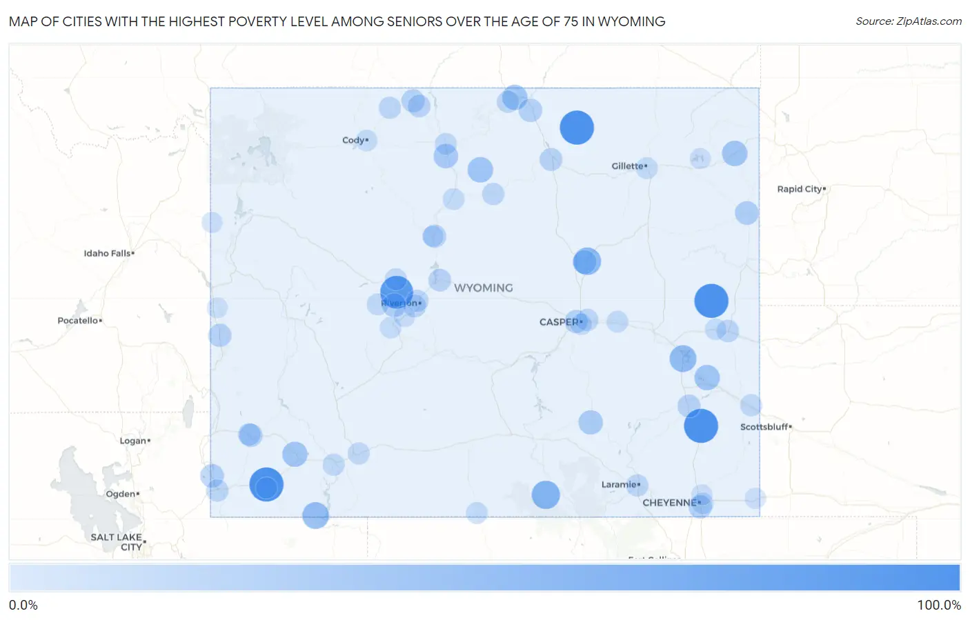 Cities with the Highest Poverty Level Among Seniors Over the Age of 75 in Wyoming Map