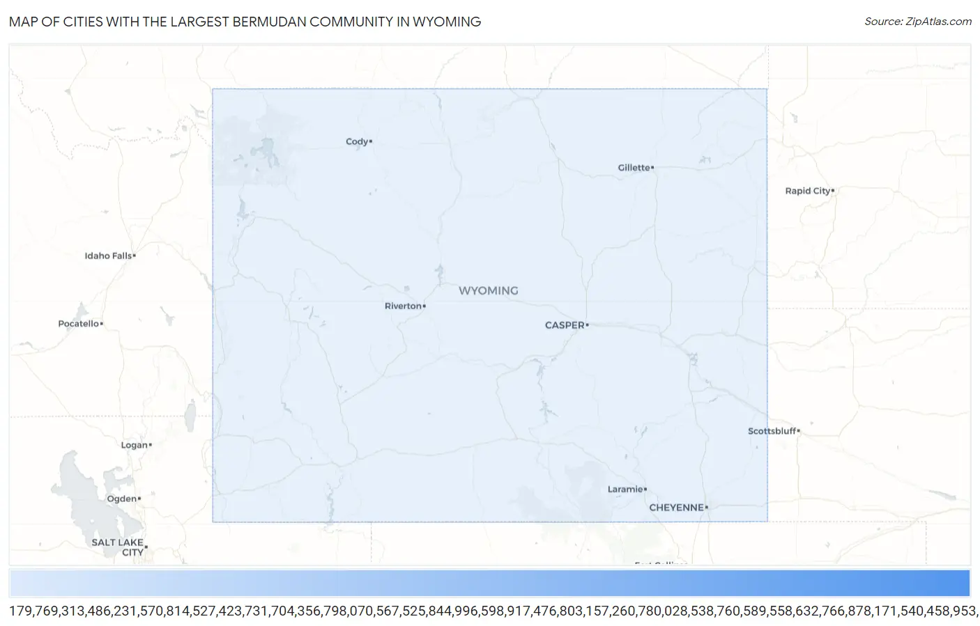 Cities with the Largest Bermudan Community in Wyoming Map
