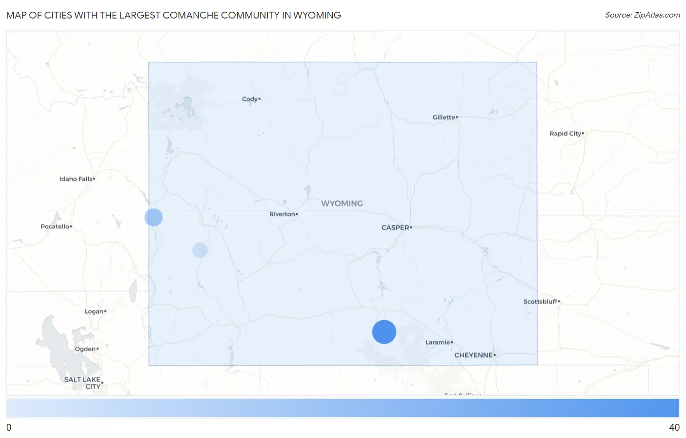 Cities with the Largest Comanche Community in Wyoming Map