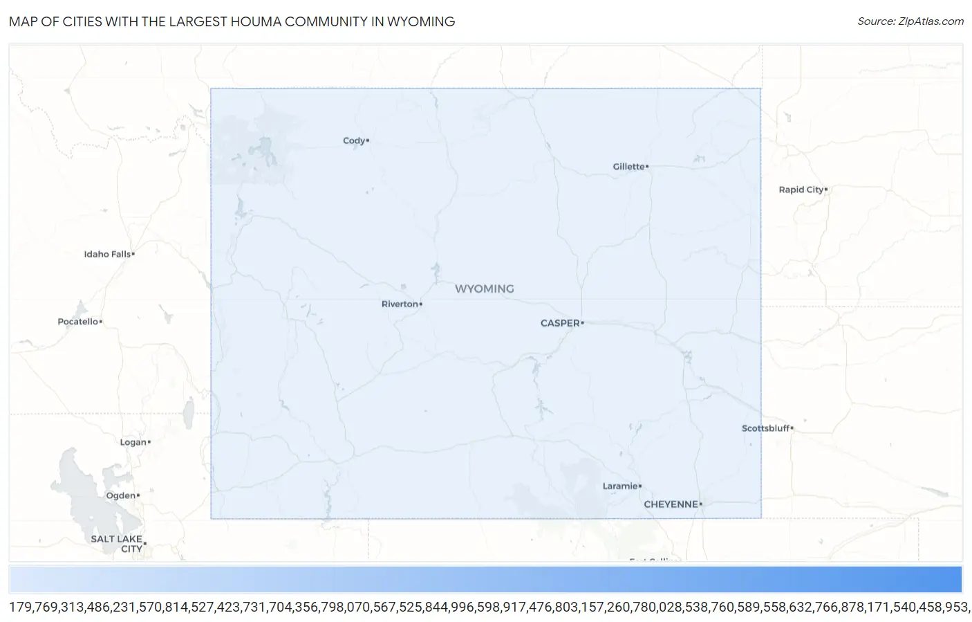 Cities with the Largest Houma Community in Wyoming Map