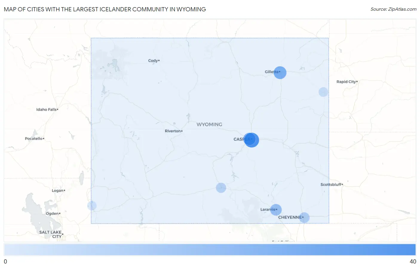 Cities with the Largest Icelander Community in Wyoming Map