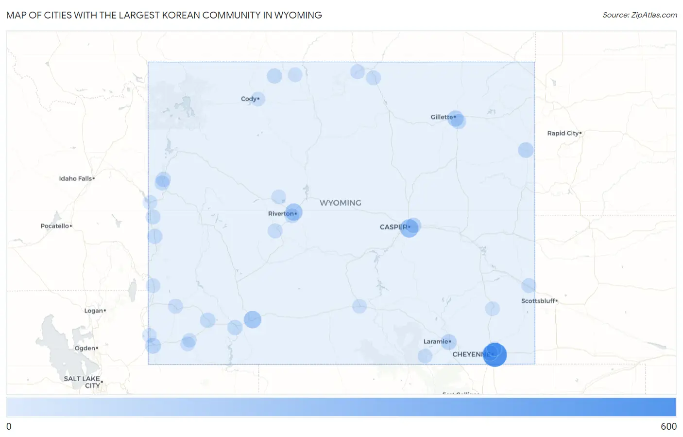 Cities with the Largest Korean Community in Wyoming Map