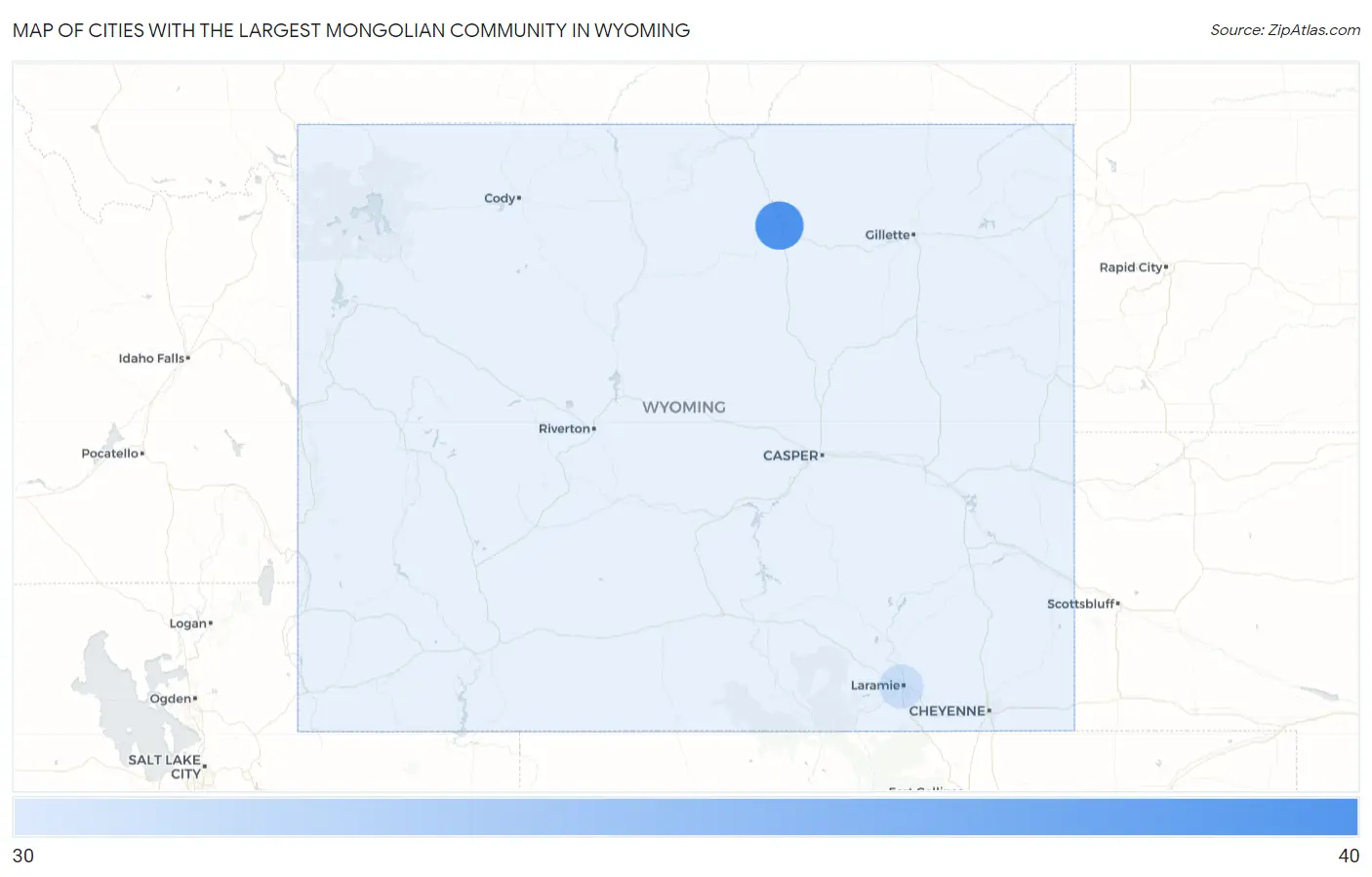 Cities with the Largest Mongolian Community in Wyoming Map