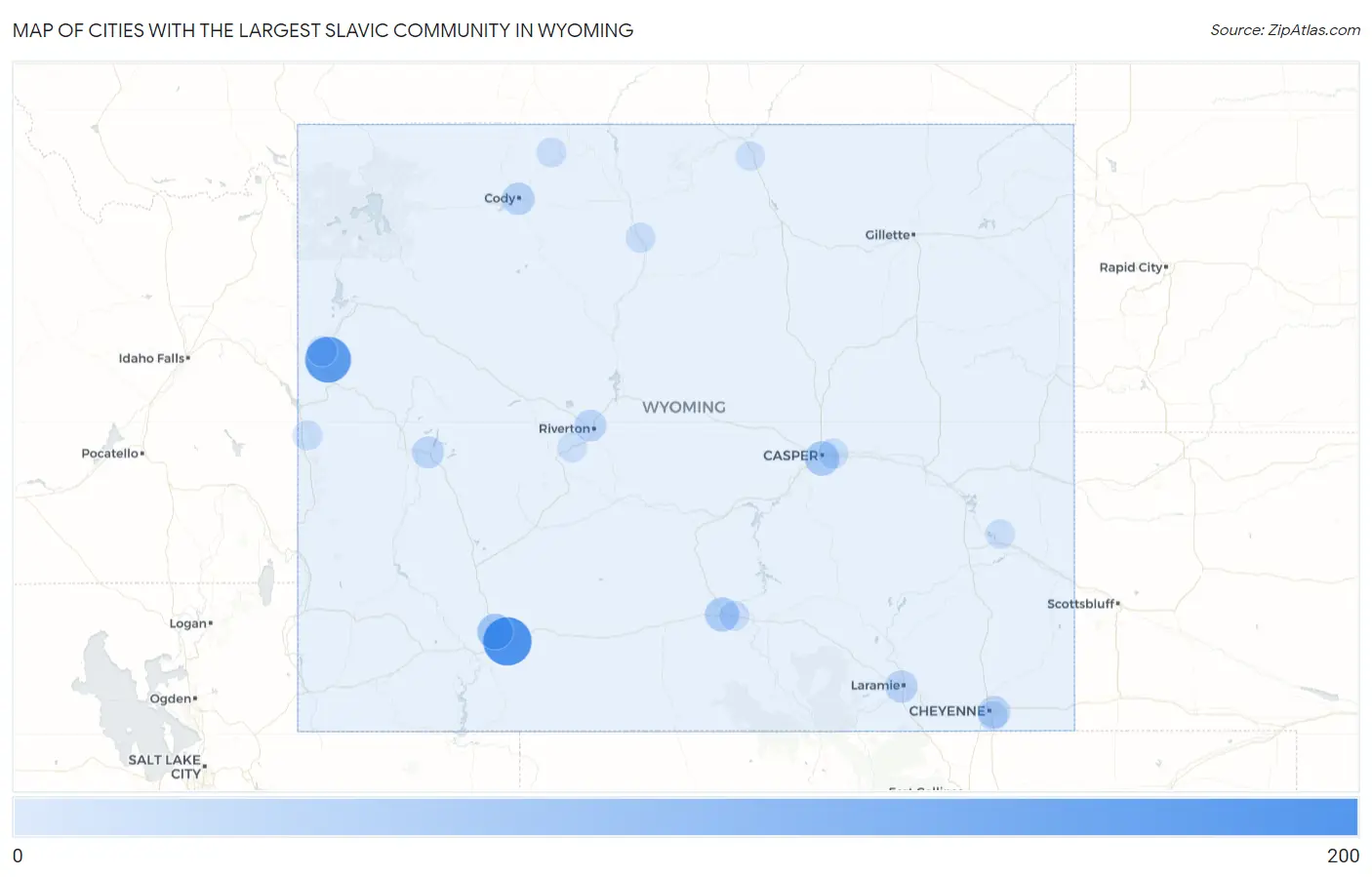 Cities with the Largest Slavic Community in Wyoming Map