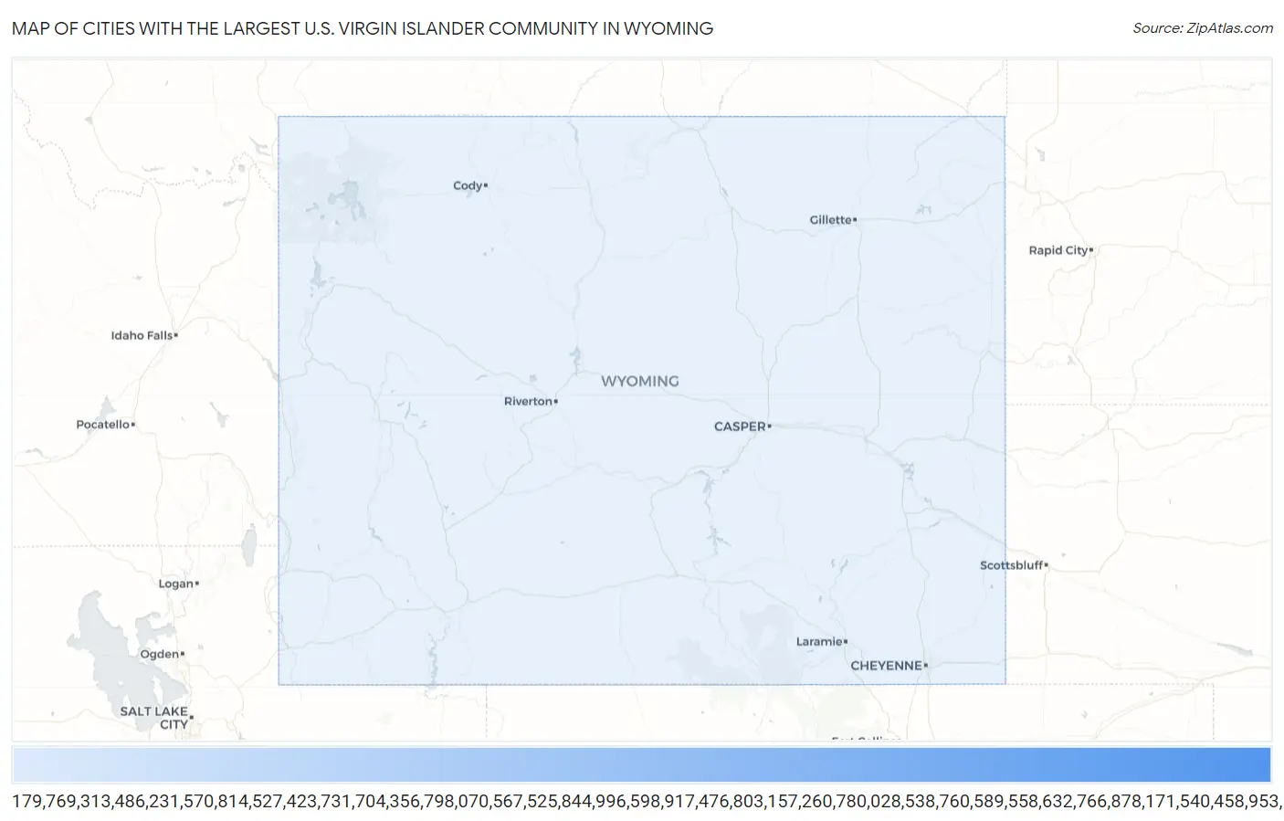 Cities with the Largest U.S. Virgin Islander Community in Wyoming Map