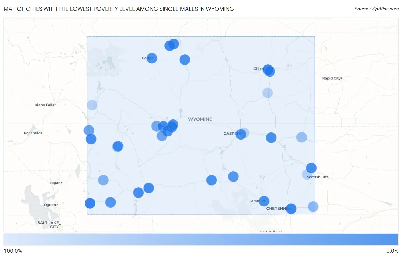 Cities with the Lowest Poverty Level Among Single Males in Wyoming Map