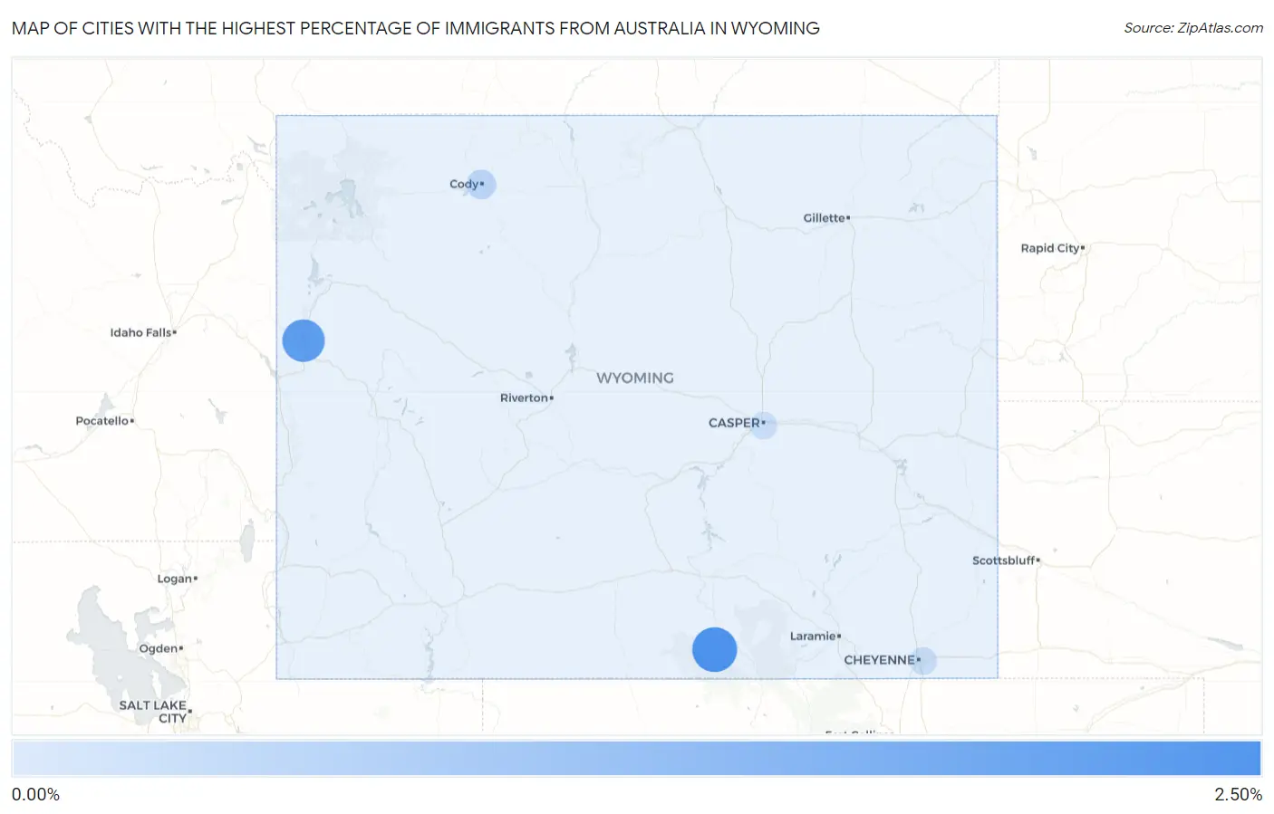 Cities with the Highest Percentage of Immigrants from Australia in Wyoming Map