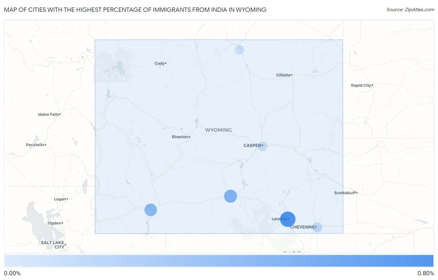 Cities with the Highest Percentage of Immigrants from India in Wyoming Map