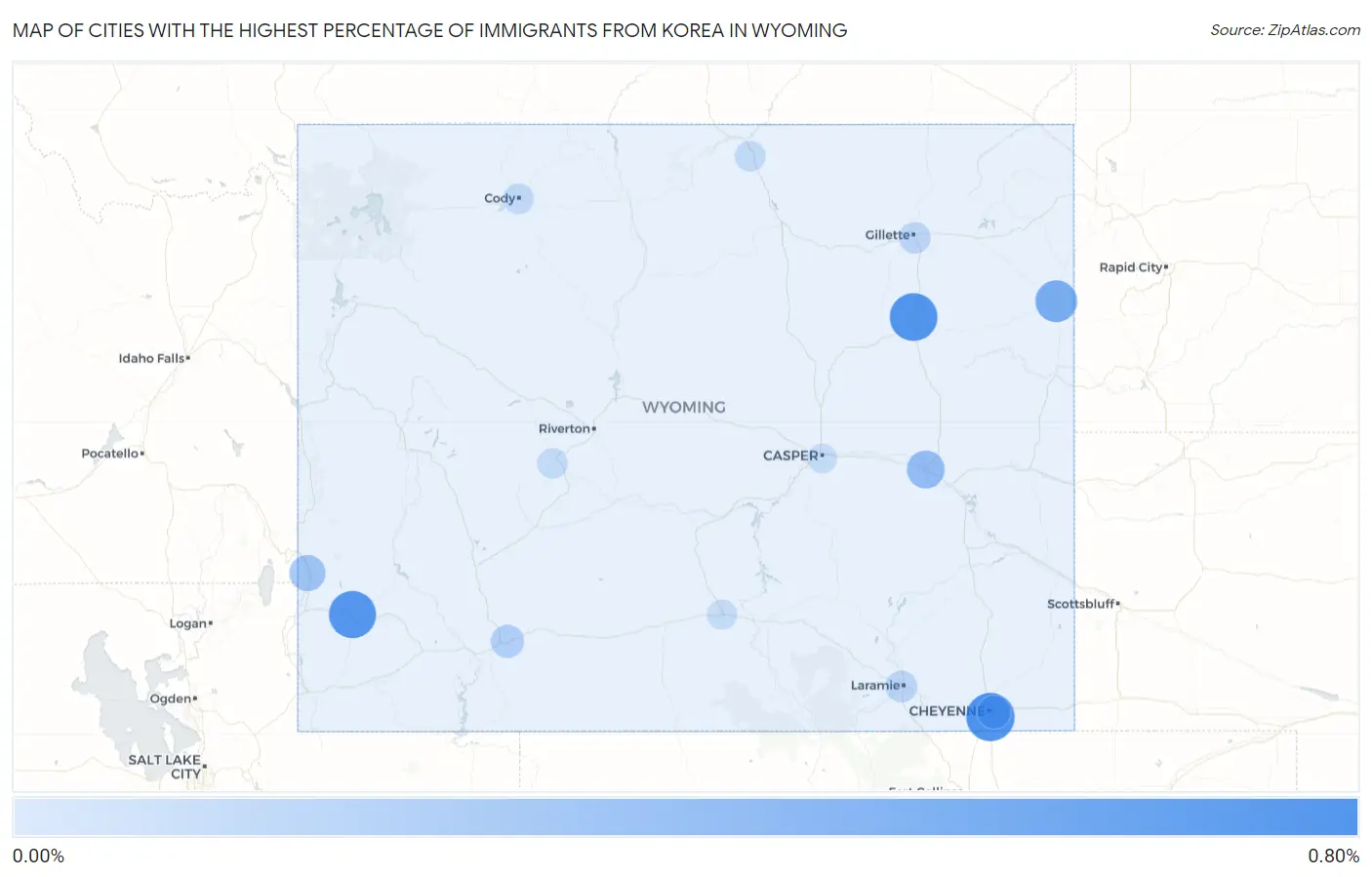 Cities with the Highest Percentage of Immigrants from Korea in Wyoming Map