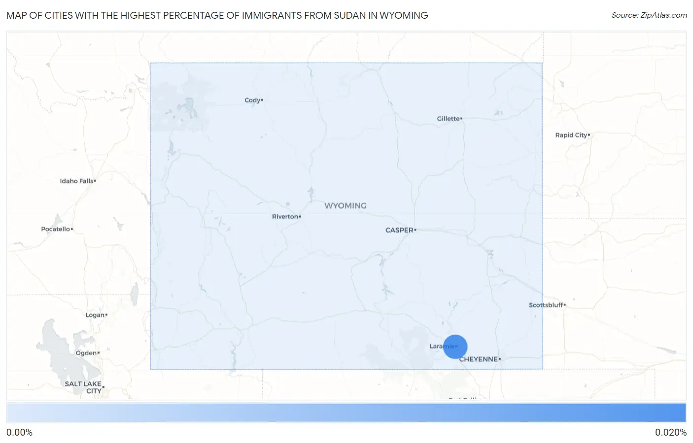 Cities with the Highest Percentage of Immigrants from Sudan in Wyoming Map