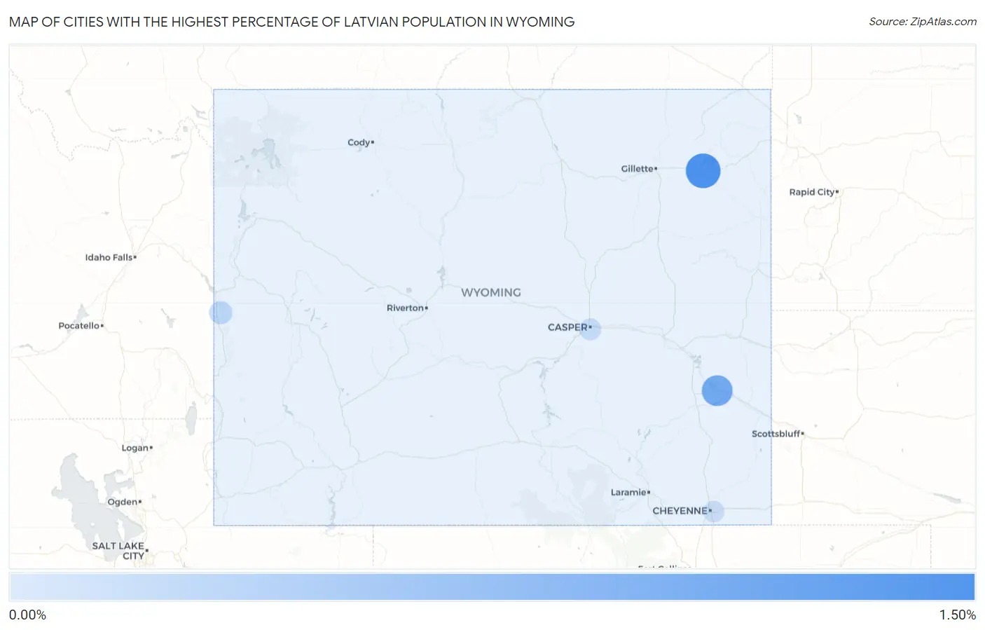Cities with the Highest Percentage of Latvian Population in Wyoming Map