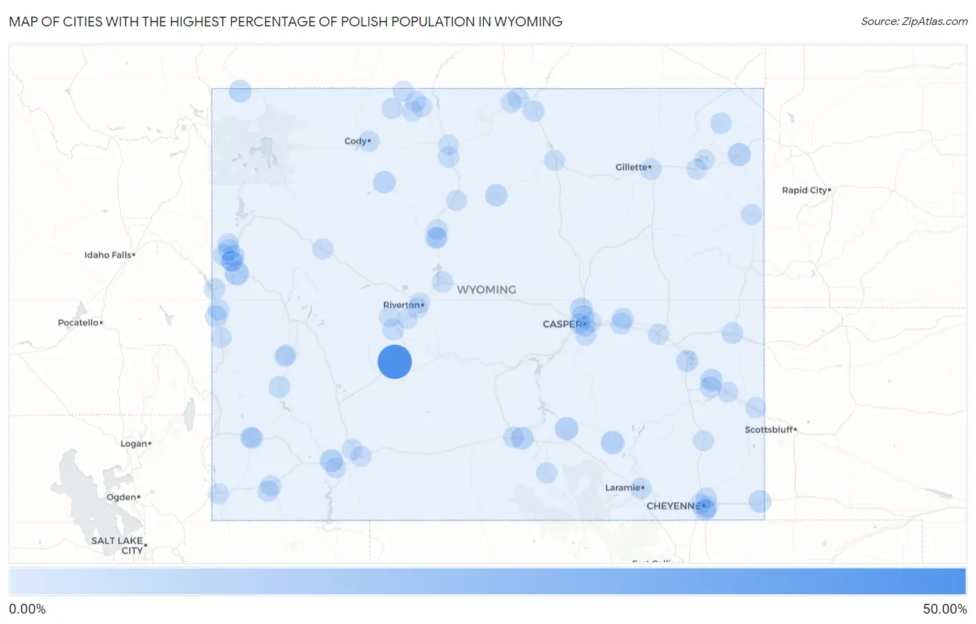 Cities with the Highest Percentage of Polish Population in Wyoming Map