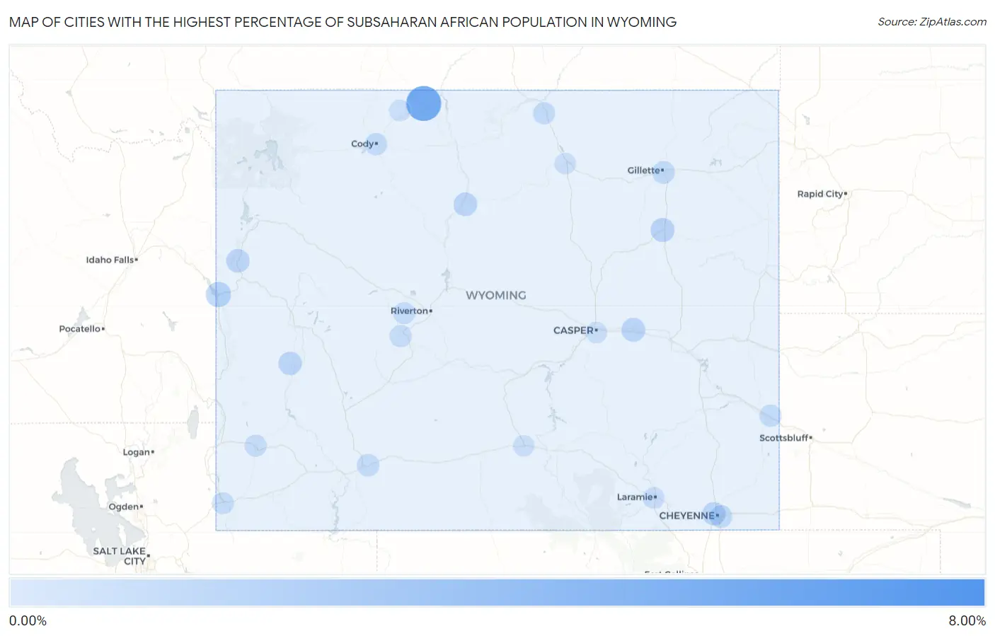 Cities with the Highest Percentage of Subsaharan African Population in Wyoming Map