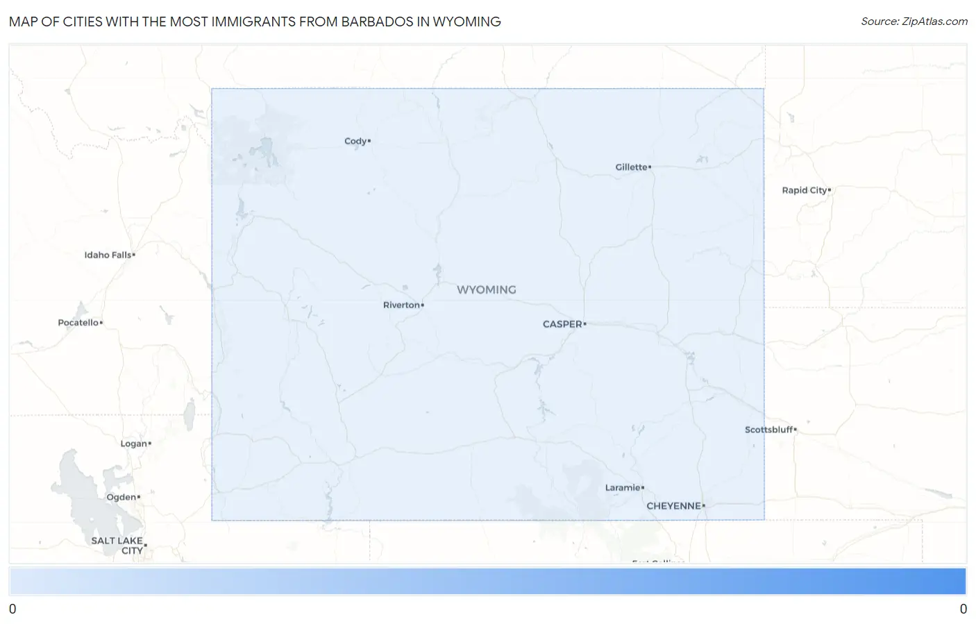 Cities with the Most Immigrants from Barbados in Wyoming Map