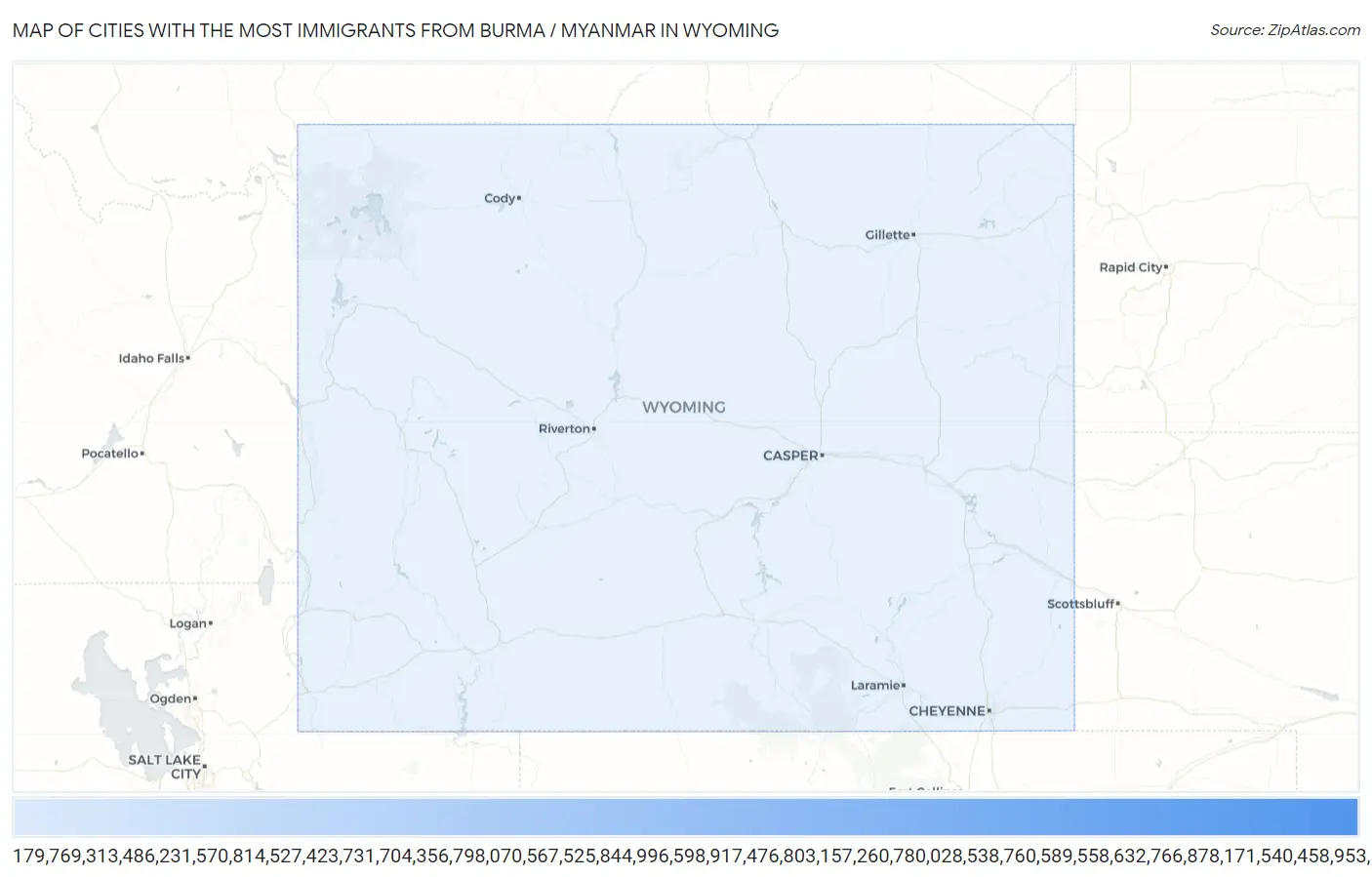 Cities with the Most Immigrants from Burma / Myanmar in Wyoming Map