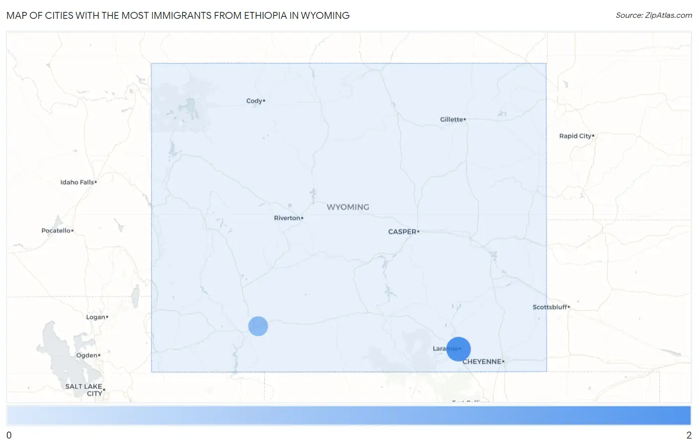 Cities with the Most Immigrants from Ethiopia in Wyoming Map